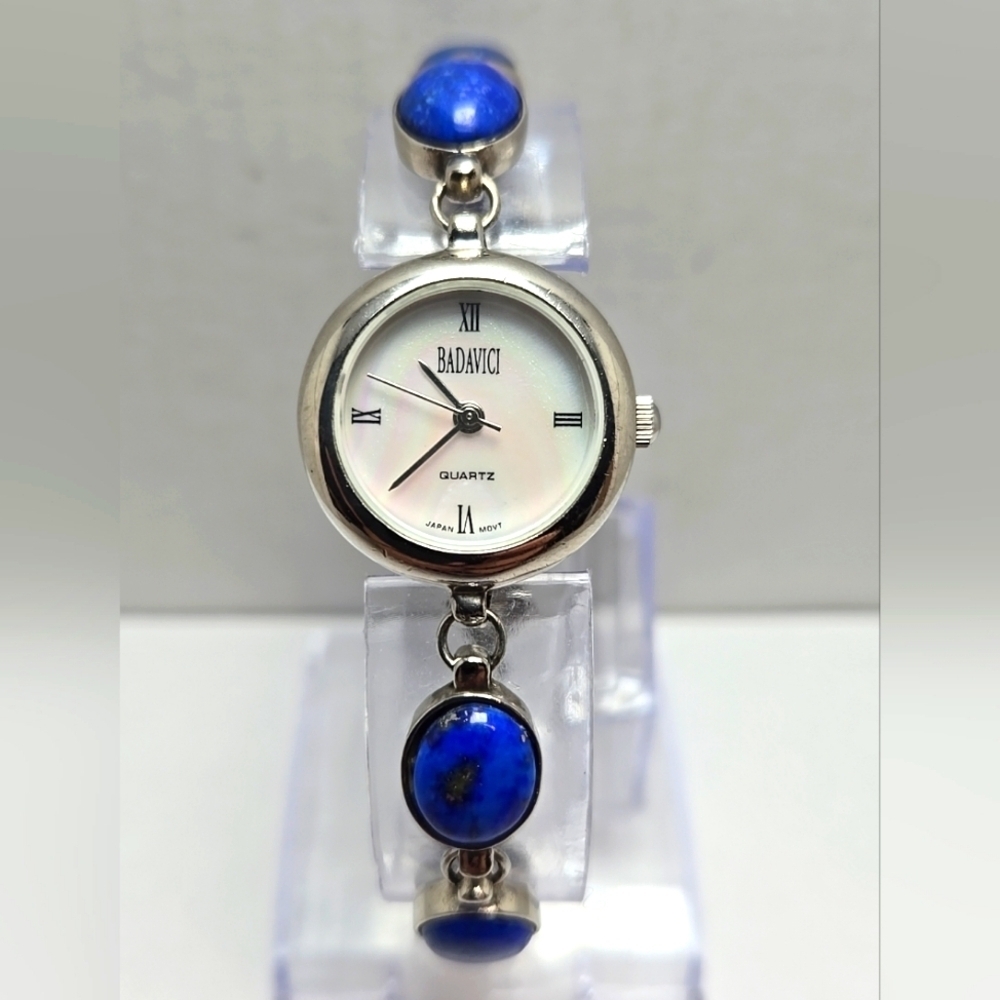 Womens Badavici .925 Silver Blue Lapis Stones MOP Watch Bracelet New Battery